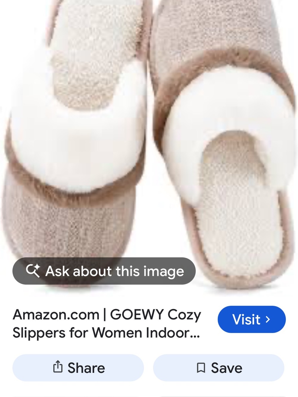 Amazon Women's Taupe Knit Slip-On Slippers with White Plush Trim